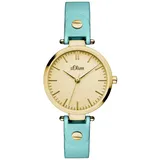 S.Oliver Damen-Armbanduhr Analog Quarz Leder IP Gold SO-15094-LQR