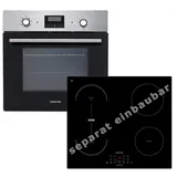 Geratek Einbau Herdset Backofen Umluft Timer autarkes Induktionskochfeld 60 cm rahmenlos - Silber