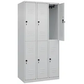 C+P Doppelstock-Spind Classic PLUS, 3 Abteile, 1850x900x500mm, 7035/7035 Verschluss Sicherheits-Drehriegel