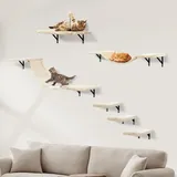 Katzen kletterwand XXL Set mit Katzentreppe Wand, Katzenbaum Hängematte,Katzenbrücke,Kratzbrett und Kratzbaum,Katzenwandmöbel Set - 6 Teiliges Katzen Wandelemente für Katzen Catwalk (Beige)