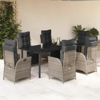 VidaXL 7-tlg. Garten-Essgruppe mit Kissen Grau Poly Rattan -