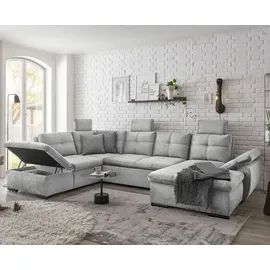 Stella Trading Alija Wohnlandschaft 334 x 217 cm, mit Schlaffunktion, und Bettkasten Silber, Ausführung:Links