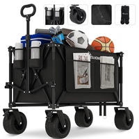 YITAHOME Bollerwagen Faltbar 200L Handwagen mit Abnehmbarem 100kg Transportwagen mit Sicherheitsgurt und Seitentasche 600D Oxford-Gewebe Bollerwagen Breite Räder für Garten/Strand/Picknick, Schwarz