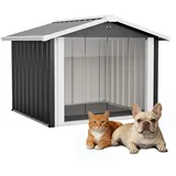Hundehütte, Wetterfeste Hunde hausaus verzinktem Stahl, Hundehöhle mit Boden & Dach, für Garten Draußen, Anthrazit