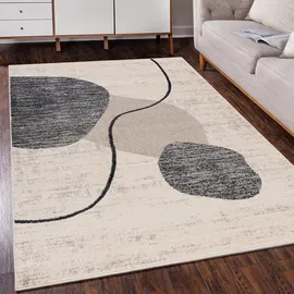 mazovia Teppich mit geometrischem Muster - Kurzflor - Minimalistisch Design - Weich Teppich für Wohnzimmer - ÖKO-TEX Wohnzimmerteppich - Beige Grau, 80 x 150 cm, Oeko-Tex® Standard 100, Fußbodenheizung geeignet, Hausstauballergiker in verschiedenen Größen
