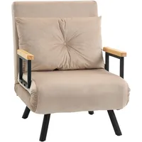 Schlafsessel, Einzelsofa mit Bettfunktion, Relaxsessel mit Rückenkissen Beige