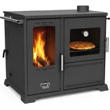 Babas Saphire Hybridofen Pellets und Holz Kombiofen Kaminofen mit Backfach und Herdplatte 10 kW Pelletofen ohne Strom Holzofen Holz Ofen Kamin - Schwarz