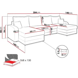 Mirjan24 Ecksofa Kris U, Stilvoll Eckcouch mit Schlaffunktion, DREI Bettkasten, und U-Form Schlafsofa (Alova 36 + Alova 04)