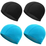 NITAIUN 4 Stück Badekappen für Erwachsene Kinder, Unisex, Stoff-Badekappe, dehnbarer Stoff, bequem, kein Ziehen, leichte Badekappen, Schwarz und Blau (4 Stück)