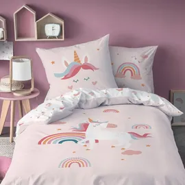 MTOnlinehandel Unicorn Regenbogen Rosa 135 x 200 cm + 80 x 80 cm