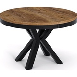 WFL GROUP Runder Ausziehbarer Esstisch im Loft-Stil - Industrieller Tisch mit schwarzen Metallbeinen - Platzsparender Tisch für Wohnzimmer - Eiche - 120 cm