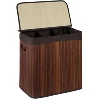 Relaxdays Wäschekorb, 3 Fächer, braun