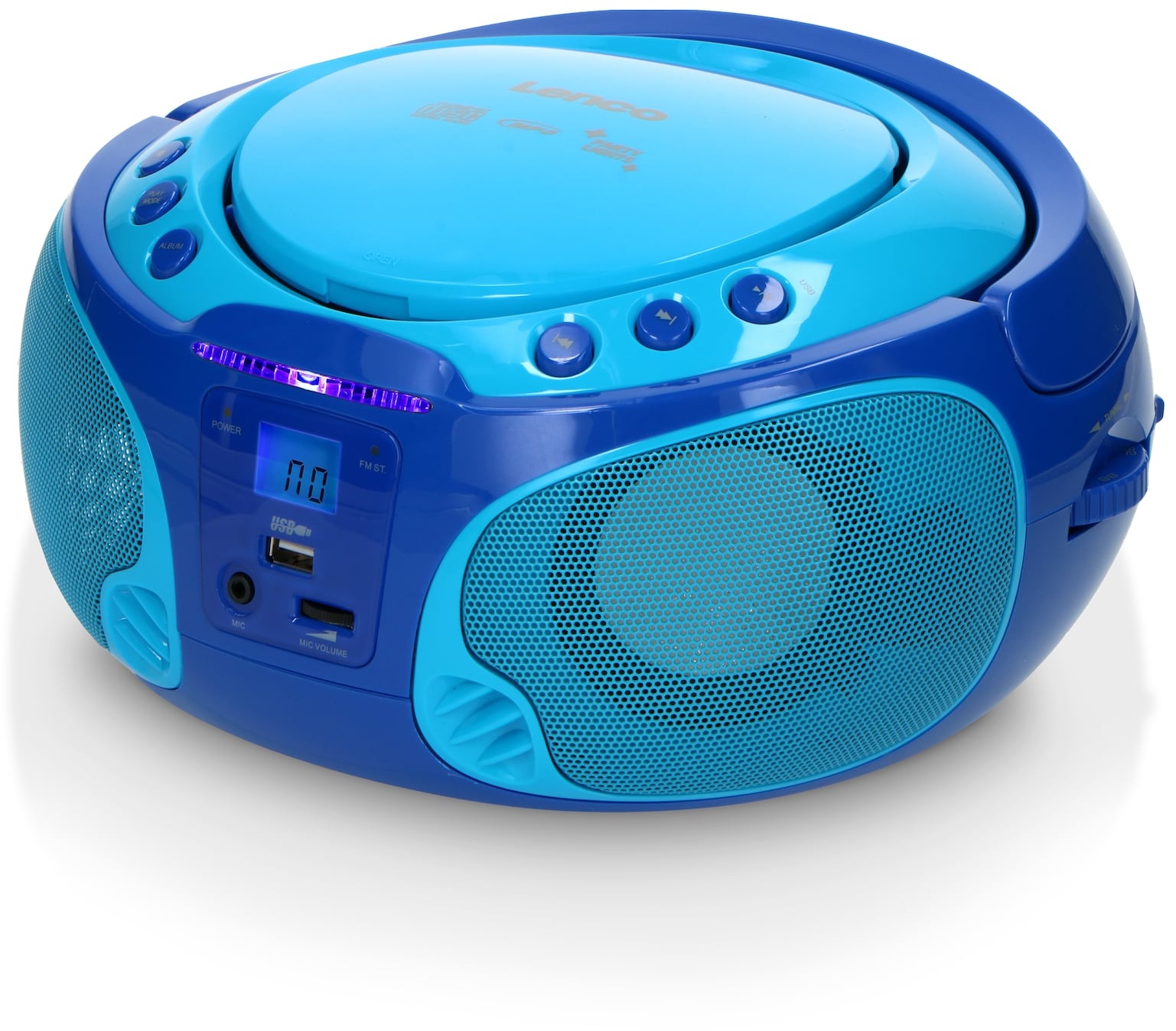 Lenco SCD-650BU - Tragbares FM-Radio mit CD/MP3-Player - USB-Anschluß - Karaoke - Mikrofon - Lichteffekte - Blau