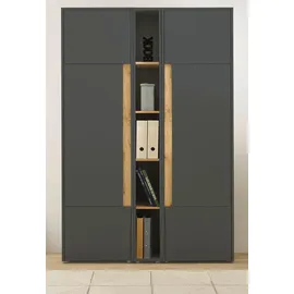 furn.design Büromöbel Set in grau matt und Wotan Eiche Holz modern mit Schreibtisch, Kommode, Aktenschrank, Regak für Homeoffice und Büro Schreibtisch mit Stauraum Center (Set 4)