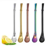 Refttenw Trinkhalme Strohfilterlöffel 2 in 1,Edelstahl Kaffeelöffel,5-tlg,Wiederverwendbar