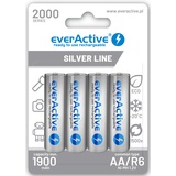 everActive Akku AA 2000 mAh 4 Stück, NI-MH, Mignon R6, wiederaufladbar, vorgeladen, Silver Line 1.2V, 1 Blisterkarte, Silber, EHRL6-2000