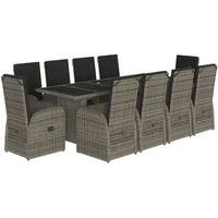 VidaXL 11-tlg. Garten-Essgruppe mit Kissen Grau Poly Rattan