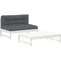 vidaXL 2-tlg. Garten-Lounge-Set mit Kissen Weiß Massivholz