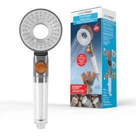 EasyMaxx Duschkopf Water-Control Bis zu 65% Wassersparen Spar Stopp Funktion 3 Strahl Modi Regendusche Turbo Brause optimaler Wasserdruck Bad [Silber]