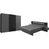 WIMEX Schlafzimmer-Set "Barcelona", grau (graphit, abgesetzt glas schwarz), B:289cm H:208cm T:210cm, Holzwerkstoff, Spanplatte, Schlafzimmermöbel-Sets, 4-teiliges Set