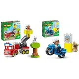 LEGO 10969 DUPLO Town Feuerwehrauto Spielzeug, Lernspielzeug für Kleinkinder ab 2 Jahren & 10967 DUPLO Polizeimotorrad, Polizei-Spielzeug für Kleinkinder ab 2 Jahre