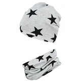 TupTam Jungen Beanie Mütze Schlauchschal Kinder 2er Set Herbst Winter gefütterte Übergangsmütze mit Loop, Farbe: Jersey zweilagig - Sterne Schwarz Grau, Hat Size: 50 - 50