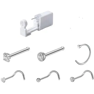 Ohrloch Stecher Set, Einweg Steril Sicherheits Ohrnasen Piercing Pistolen mit 6 Nasensteckern Selbst kit Piercingzubehör für Mädchen Damen Herren