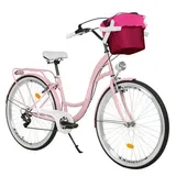 26 Zoll Damenfahrrad MILORD Citybike Mit Korb Stadtrad Vintage Rosa Fahrrad 7 Gänge - rosa