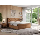 MKS Meble Boxspringbett 160x200 mit Matratze H3 und Bettkasten, Doppelbett Bett mit Stauraum und Topper, Polsterbett 160x200 mit Kopfteil - NEOMI -... Orange