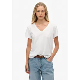 Superdry T-Shirt "STUDIOS SLUB EMB VEE TEE", Damen, Gr. M, optic, Single Jersey, Obermaterial: 100% Seide, unifarben, regular fit normal, V-Ausschnitt, Shirts T-Shirt, Baumwollmischung, relaxed fit