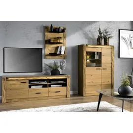JV Möbel Wohnzimmer Modern Holzmöbel TV-Lowboard Vitrine Luxuriöses Wandregal) Set 3tlg.