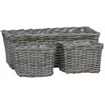 vidaXL Blumentopfkorb mit Speicher 3 pcs Grau Kubu Rattan