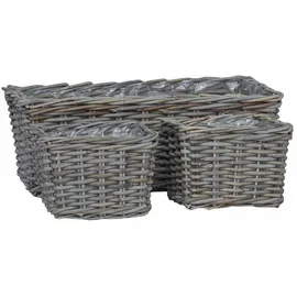 vidaXL Blumentopfkorb mit Speicher 3 pcs Grau Kubu Rattan