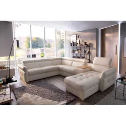 Wohnlandschaft EXXPO - SOFA FASHION "Massimo, Familien Sofa mit viel Platz, Lederbezug, bequem, komfortabel", rosa (silk), B:336cm H:78cm T:268cm, Sofas, U-Form, inkl. Bettfunktion, Bettkasten, elektr. Relaxfunktion
