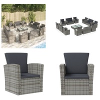 vidaXL 16 tlg. Garten Lounge Set mit Auflagen Poly Rattan Grau - Garten-Lounge-Set - Garten-Lounge-Sets - Terrassenmöbel - Gartenmöbel - Grau