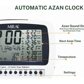 MIRAC Ramazan Azan-Gebetsuhr/Otomatik Ezan Saati - Grau