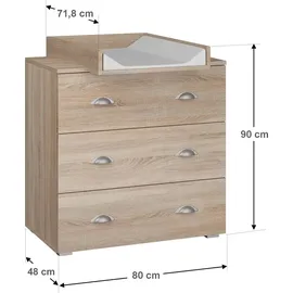 BIM Furniture Kommode MIA 80 cm, mit Wickelunterlage Sonoma Eiche