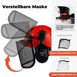 mustbau Sicherheitshelm Schutzhelm Set - EN397 mit Ohrschützer und Netzvisier - Verstellbarer Kopfbügel von 53 bis 63 cm - Ideal für Forstwirtscha