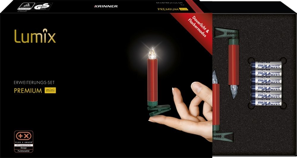 Lumix® Kabellose Christbaumkerzen Premium Mini Erweiterungs-Set mit 6 Kerzen, Flackermodus, Rot, Art. 75456