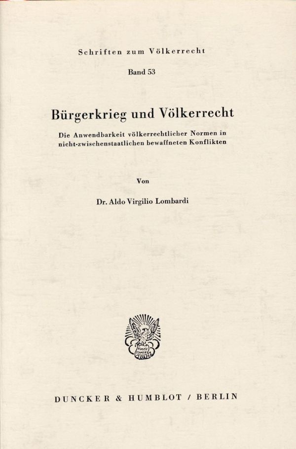 Bürgerkrieg Und Völkerrecht. - Aldo Virgilio Lombardi  Kartoniert (TB)