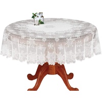 BSTCAR Spitzen-Tischdecke, rund, aus weißer Spitze, 180 cm, Stoff aus weißer Spitze