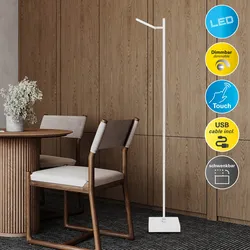 NÄVE LED Stehlampe "Lupa", weiß, 1 flammig, H: 135,00cm,, Lampen, Akkuleuchte, USB-C Kabel, weiß, dimmbar(Touch), Schirm drehbar, Metall