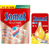 SOMAT Tabs 50 AW Gold, Geschirrspül Tabs für strahlend sauberes Geschirr, Extra-Kraft gegen Eingetrocknetes + Somat Duo Power Experten Deo Perls 60 AW Zitrone & Orange Duft 17g