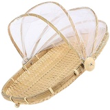 Ouneed- Abdeckhaube Fliegenhaube Brot-Korb Picknickkorb Mit Gaze Obstschale Mit Fliegenschutz Insektenschutz Cover Korb Obstschale Schale Korb Aus Bambus Geflochten, Dekorativ Und Praktisch (S)