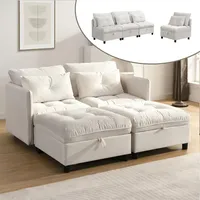 Merax Modulares 4-Sitzer Sofa mit Stauraum, Chenille Schlafsofa, frei kombinierbare Wohnlandschaft mit Schlaffunktion, Beige - Beige