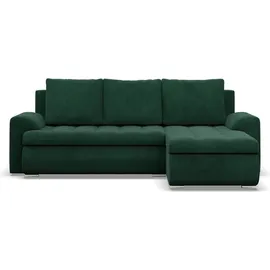 mebligo Rechts Ecksofa mit Schlaffunktion FORESTA, Sofa mit bettkasten Cord - Dunkelgrün - Grün
