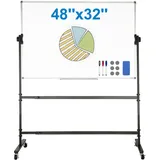 Vevor Rollbares Whiteboard, 48 x 32 Zoll Doppelseitiges Magnetisches Mobiles Whiteboard, 360° Wendbare, Höhenverstellbare Trockenlöschtafel mit Rädern und Beweglicher Ablage