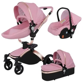 TPFLiving Luxus Kombi-Kinderwagen 3in1 Set - Modell 5 Kunstleder - Schwarz