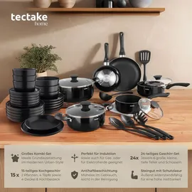 Tectake tectake® Küchenstarterset, Geschirrset aus Steingut, mit Glasur, hitzebeständig und kratzfest, inklusive 5 Küchenwerkzeugen