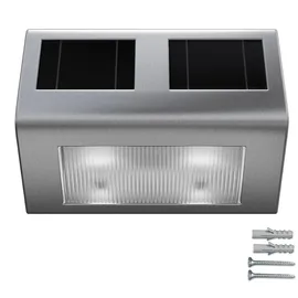 monzana Solarleuchte Edelstahl 2er Set 2,5 cm Dämmerungssensor IP65 silber